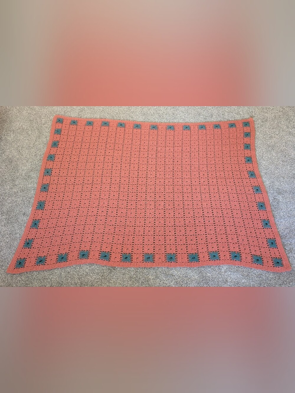 Vintage Handmade Crochet Blanket Afghan 61”x45” Granny Pink and Blue Cottagecore